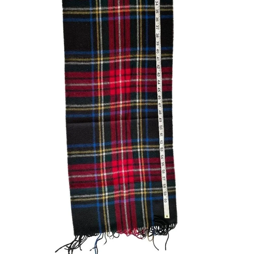 Geoffrey Beene Mens Plaid‎ Scarf Red Black Cashme Acrylic Made in Italy Fringe